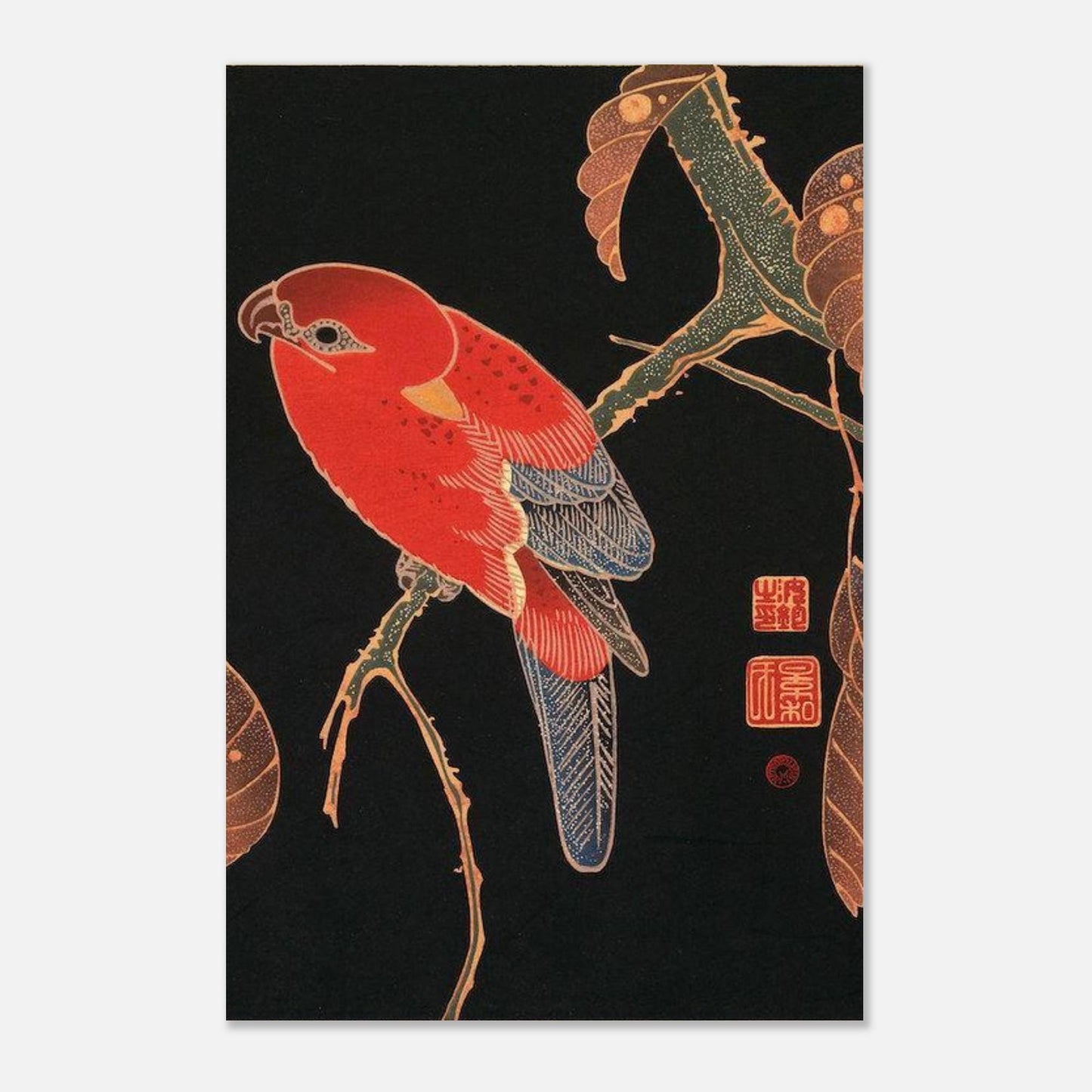 Ito Jakuchu - Red Parrot on the Branch of a Tree - Vintage Art Print