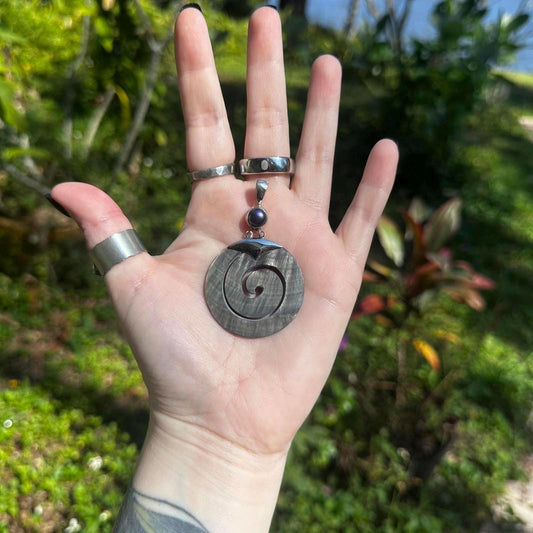 Sterling Silver Purple Abalone Shell Pendant with Purple Pearl Detail