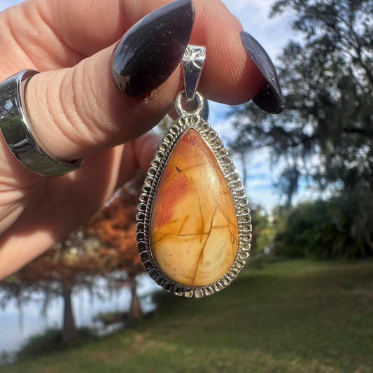 Vintage Sterling Silver  Imperial Jasper Pendant