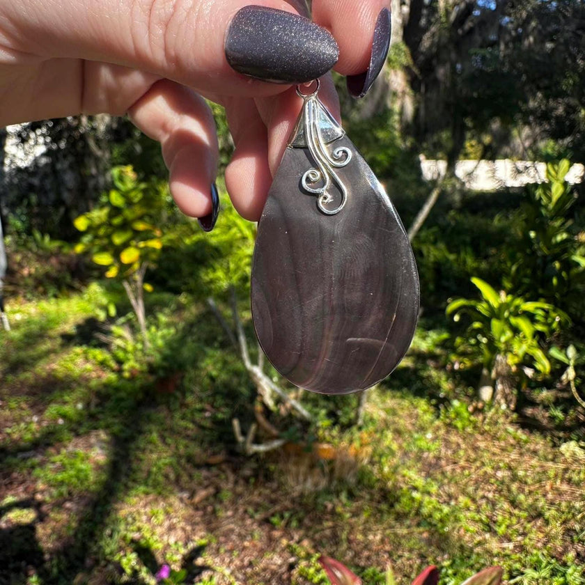 Sterling Silver Black Abalone Shell Pendant