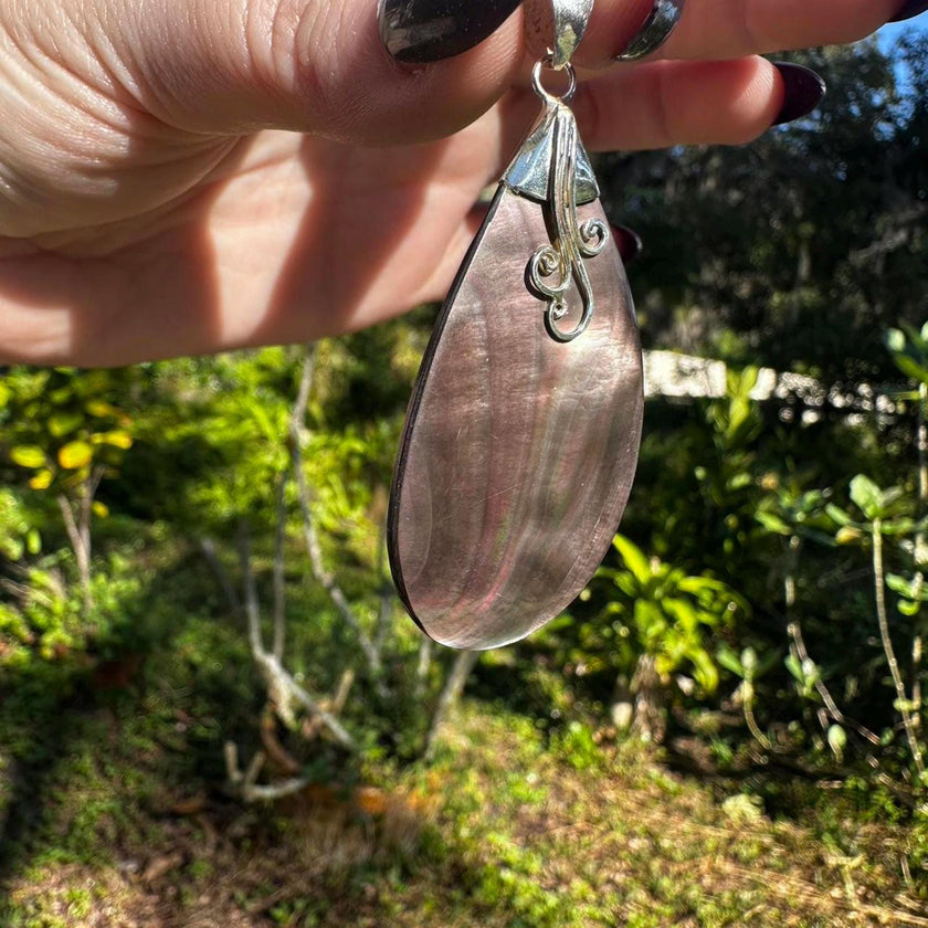 Sterling Silver Black Abalone Shell Pendant