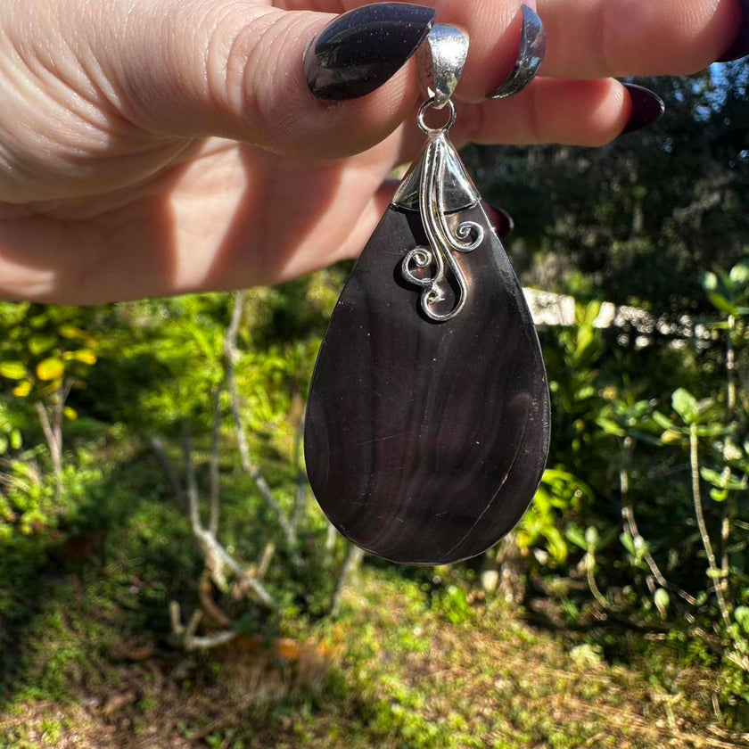 Sterling Silver Black Abalone Shell Pendant