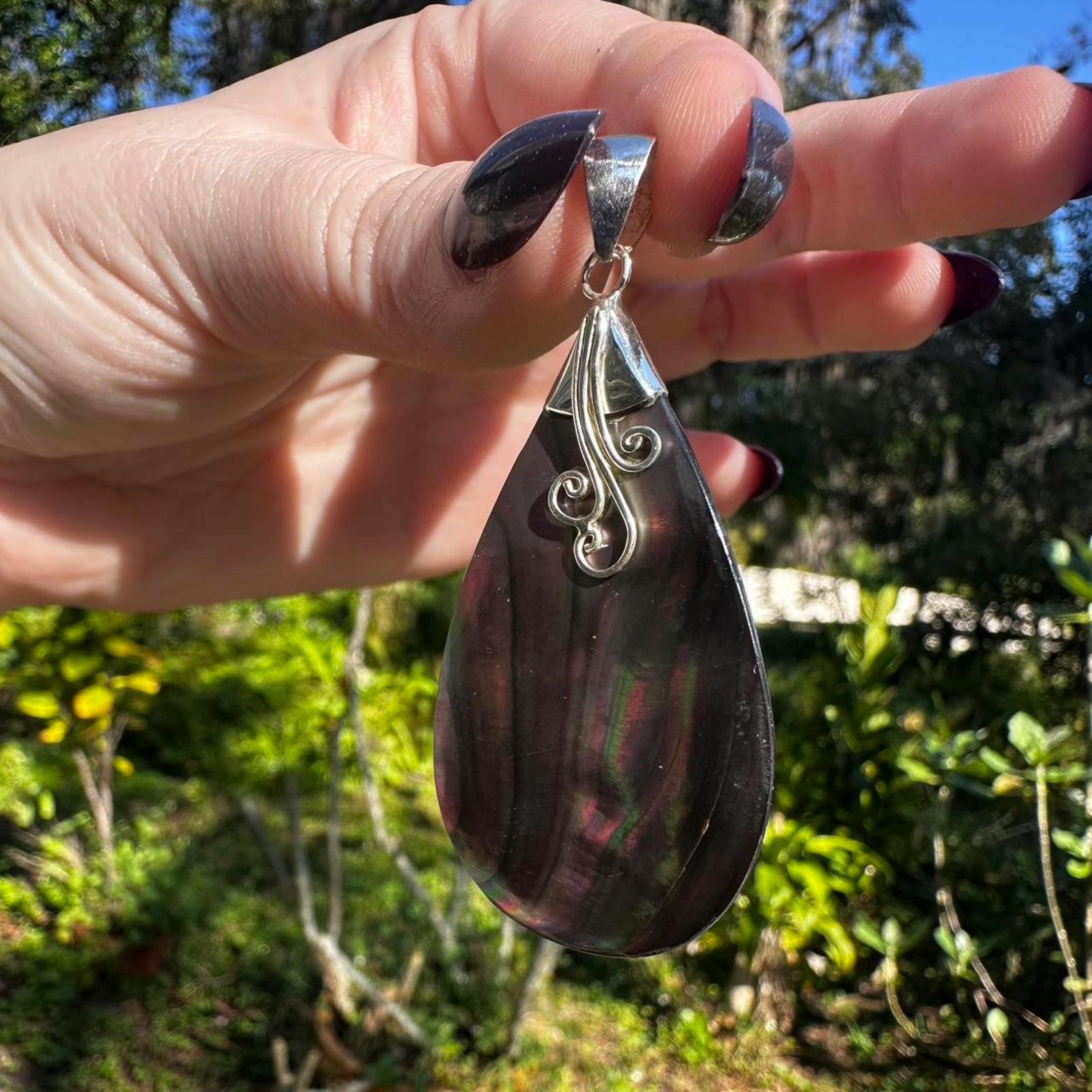 Sterling Silver Black Abalone Shell Pendant