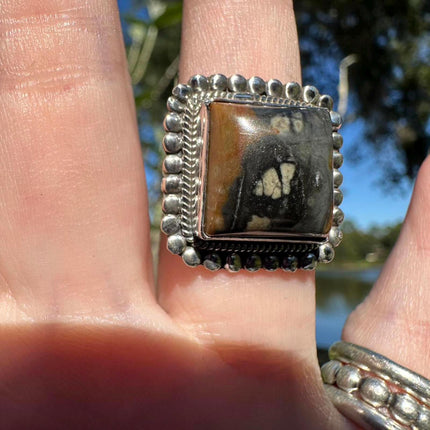 Sterling Silver Picture Jasper Ring Size 5