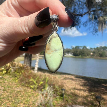 Sterling Silver Natural Green Chrysocalla Pendant.