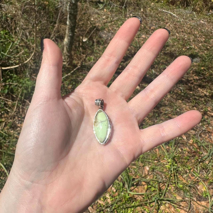Sterling Silver Natural Green Chrysocalla Pendant.