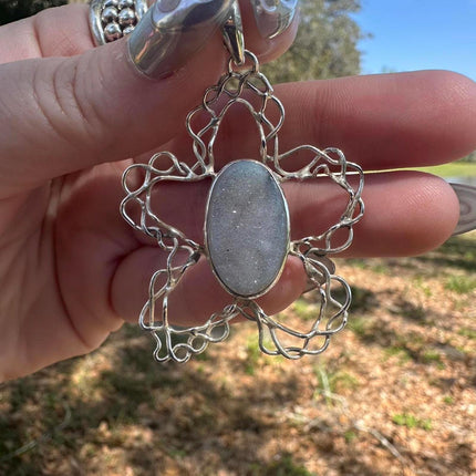 925 Sterling Silver Flower Druzy Pendant