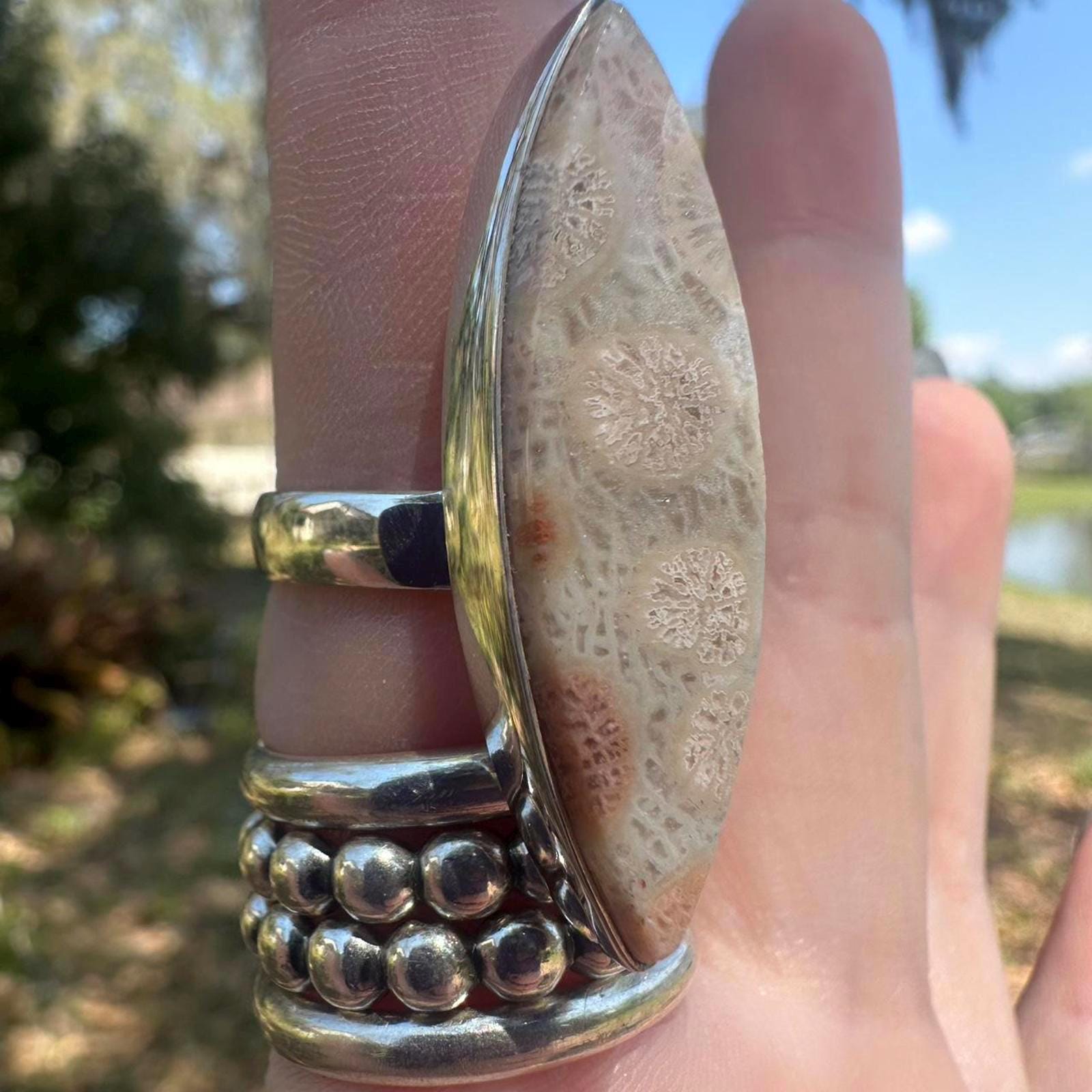925 Sterling Silver Fossil Coral Ring