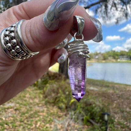 925 Sterling Silver Purple Amethyst Crystal  Pendant