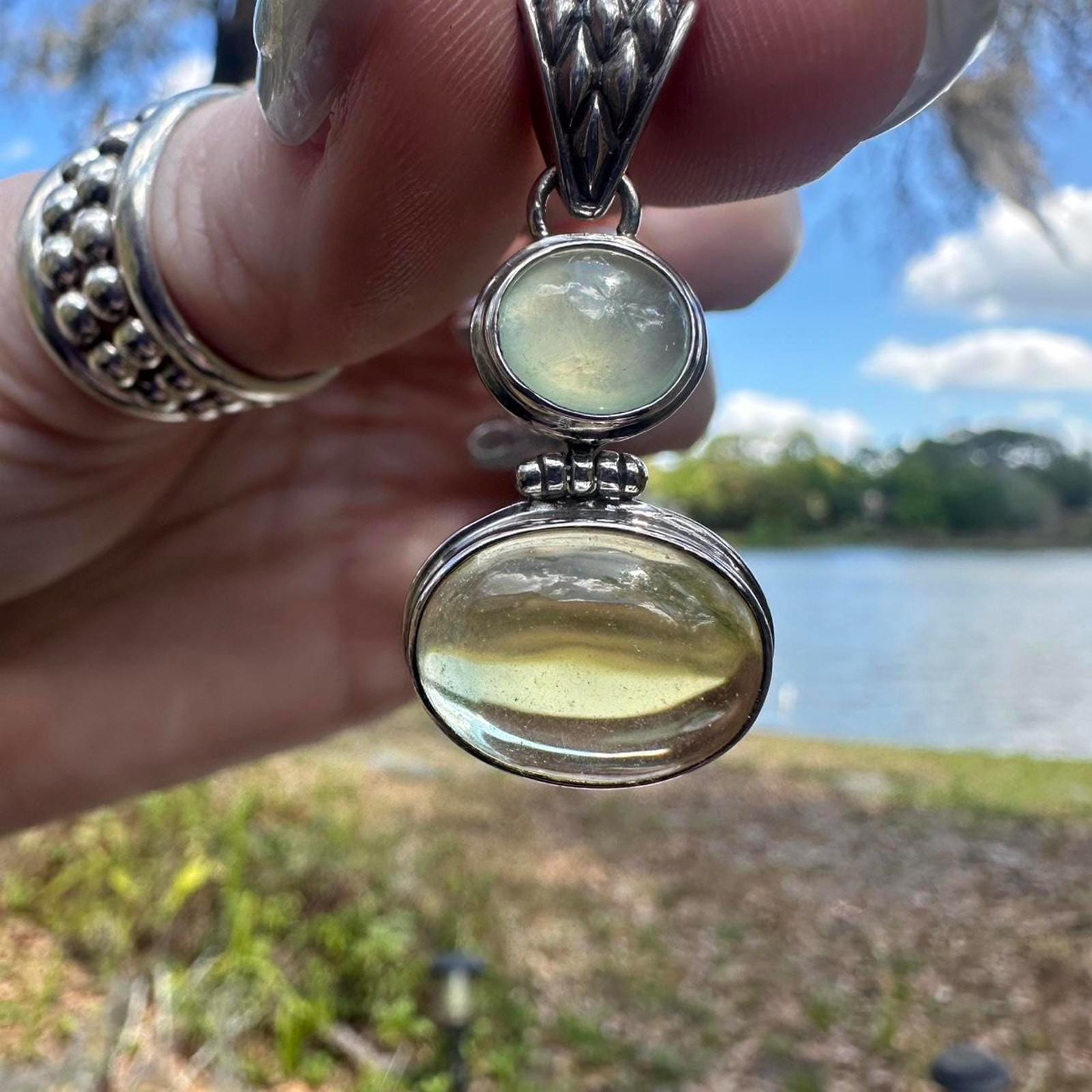 925 Sterling Silver Lemon & Green Citrine Pendant