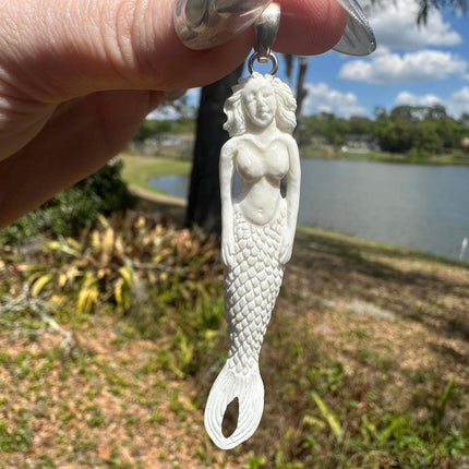 925 Silver & White Resin Mermaid Pendant