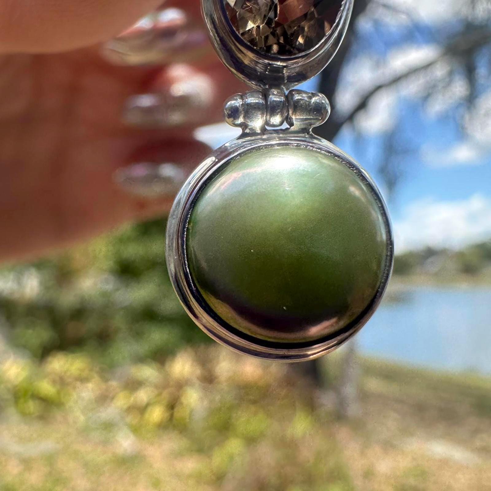 925 Silver Smokey Quartz & Fresh Water Pearl Pendant