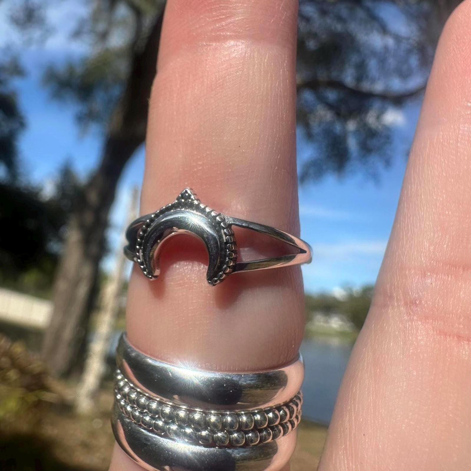 Sterling Silver Moon  Ring Size 8.75