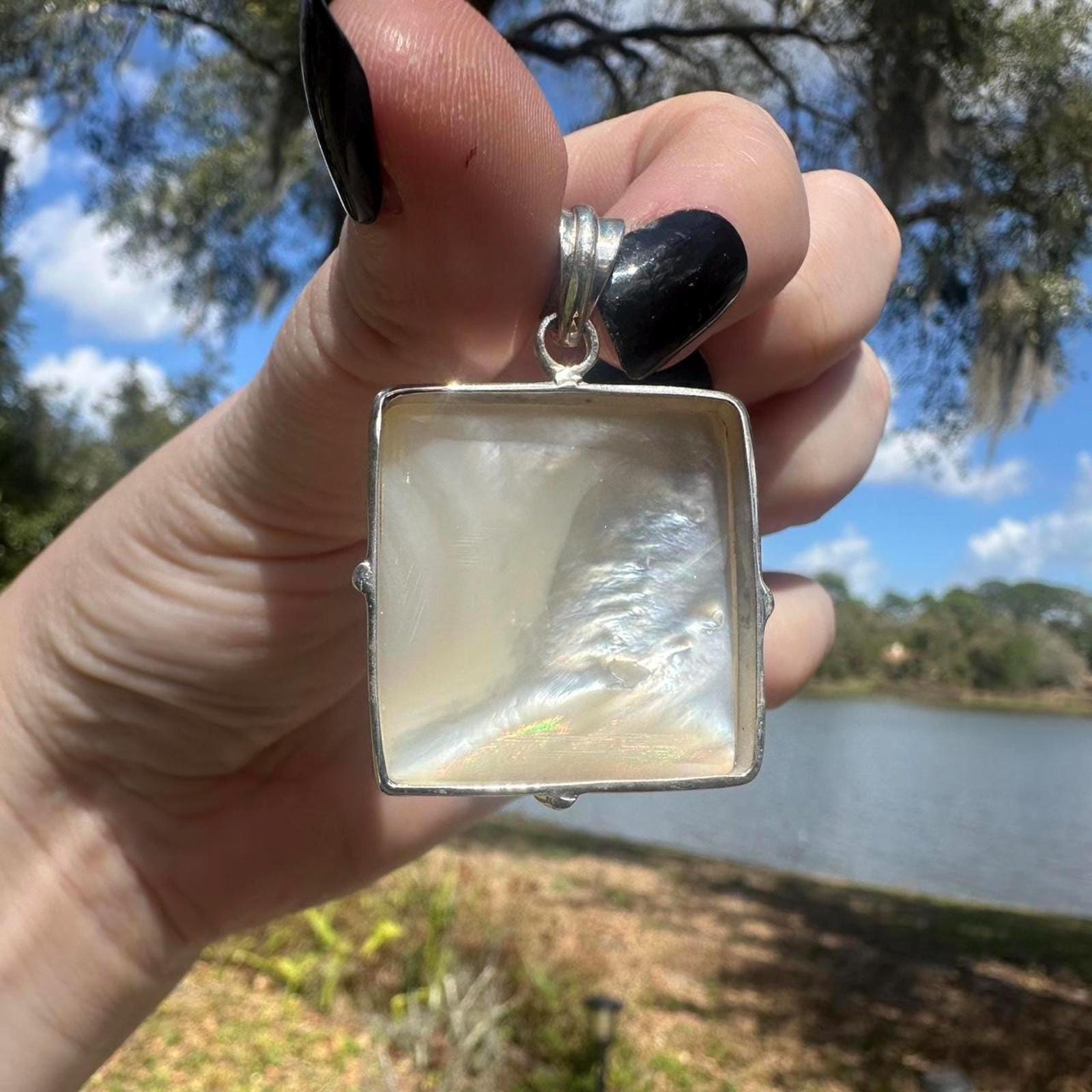Sterling Silver Mother of Pearl Square Pendant