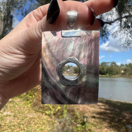 Sterling Silver Abalone Shell Floral Detail Pendant