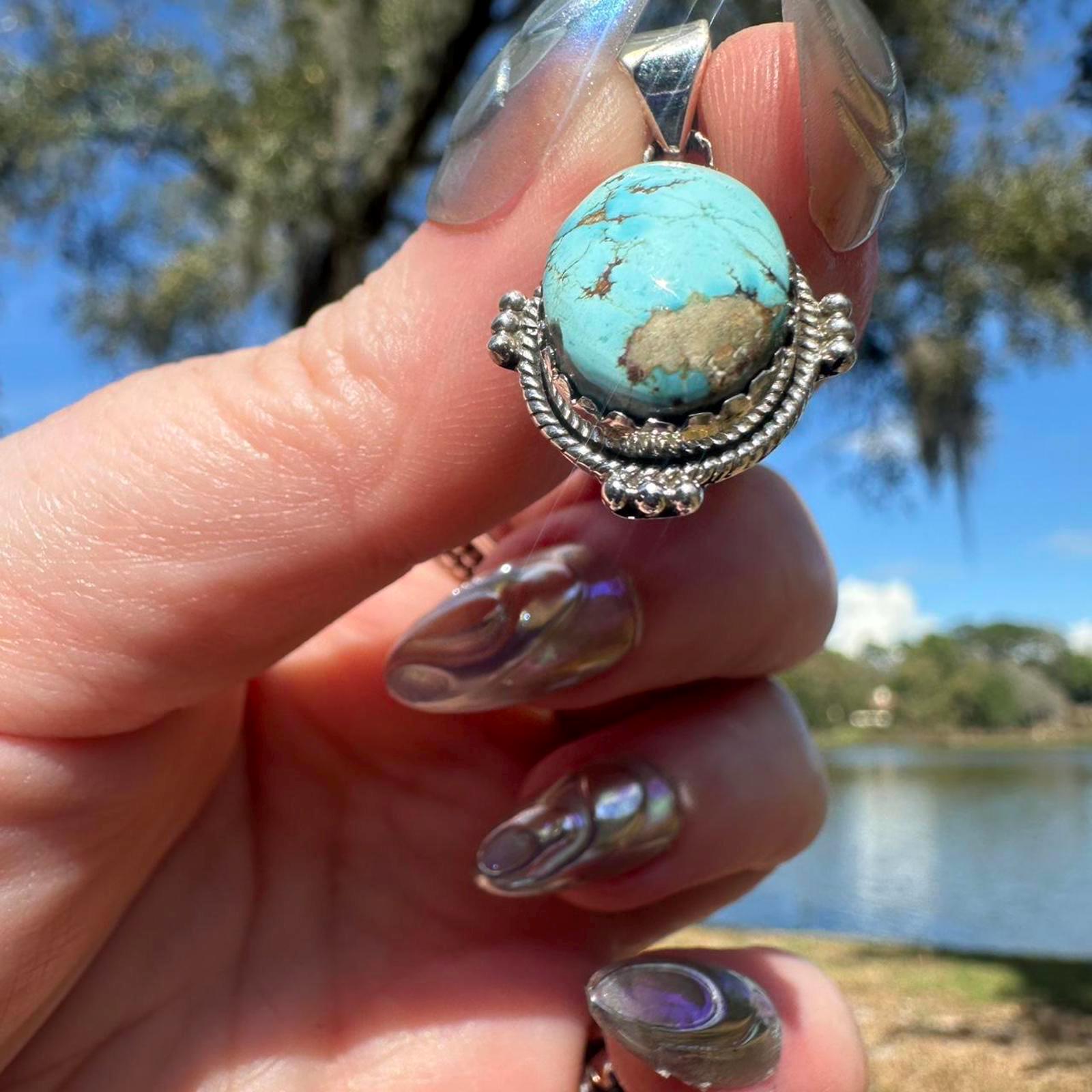 Sterling Silver Kingman Turquoise Pendant . Approx 1” (Small)