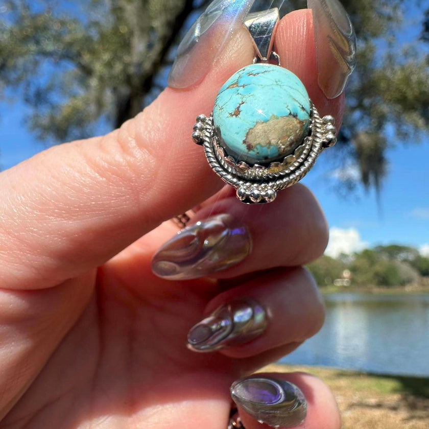 Sterling Silver Kingman Turquoise Pendant . Approx 1” (Small)