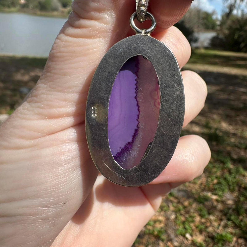 Vintage Sterling Silver Purple Agate Pendant