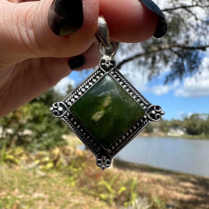 Sterling Silver Bali Style Chalcedony Pendant. 1.5 inch.