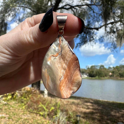 Vintage Sterling Silver Abalone & Coral Pendant