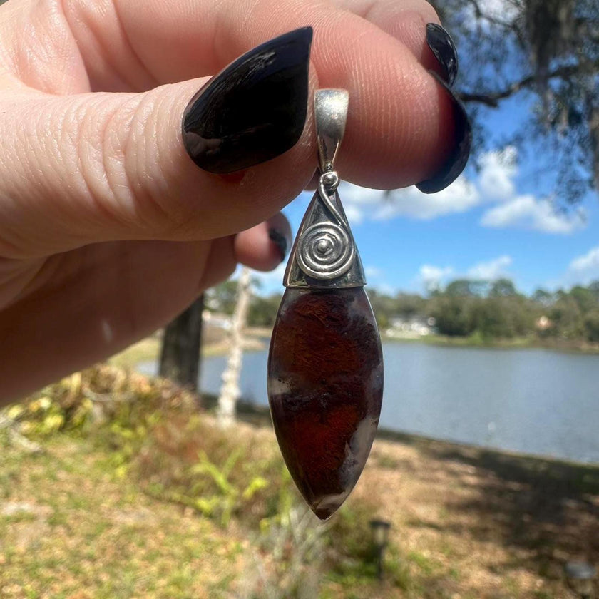 Sterling Silver Bali Style Red & Purple Moss Agate Pendant