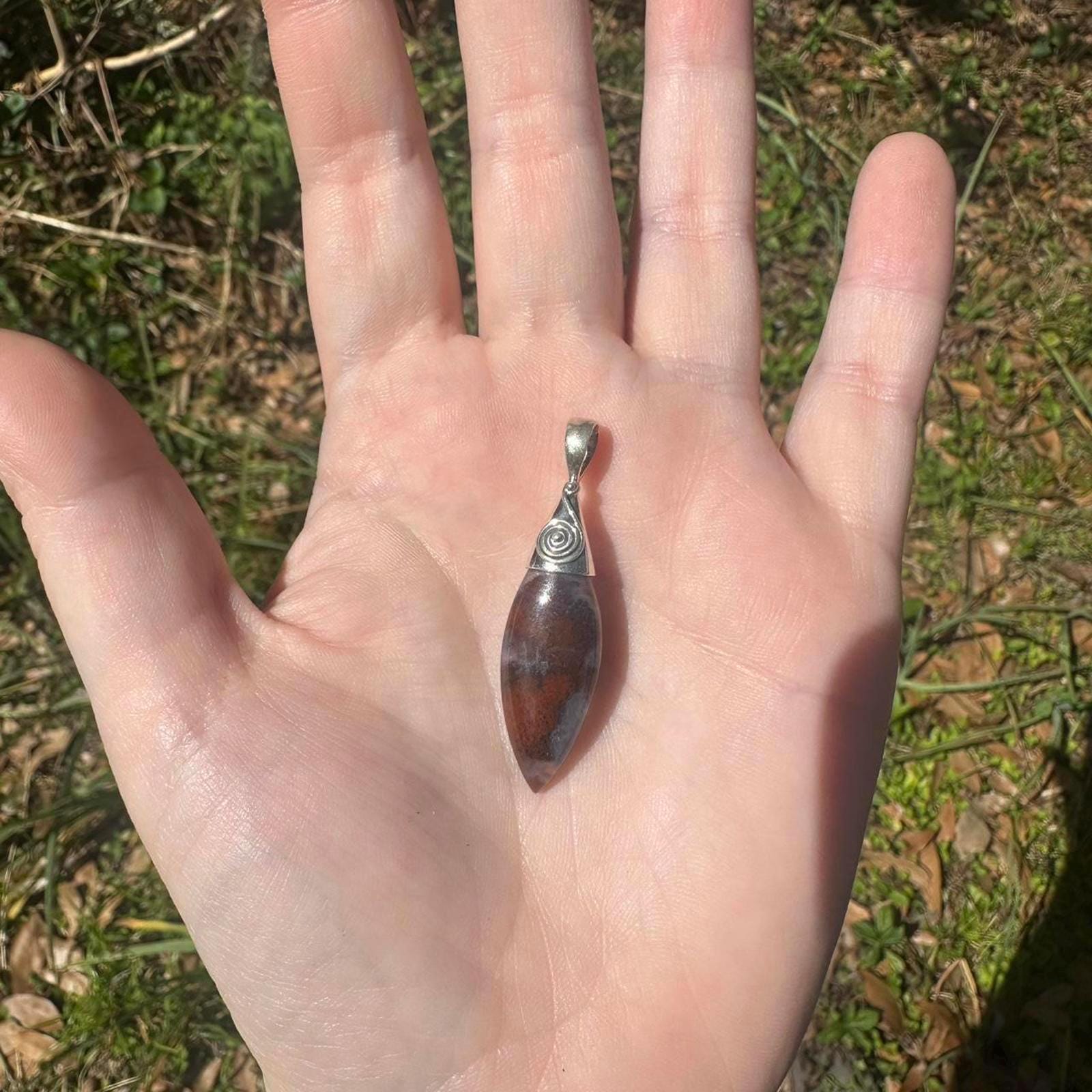 Sterling Silver Bali Style Red & Purple Moss Agate Pendant