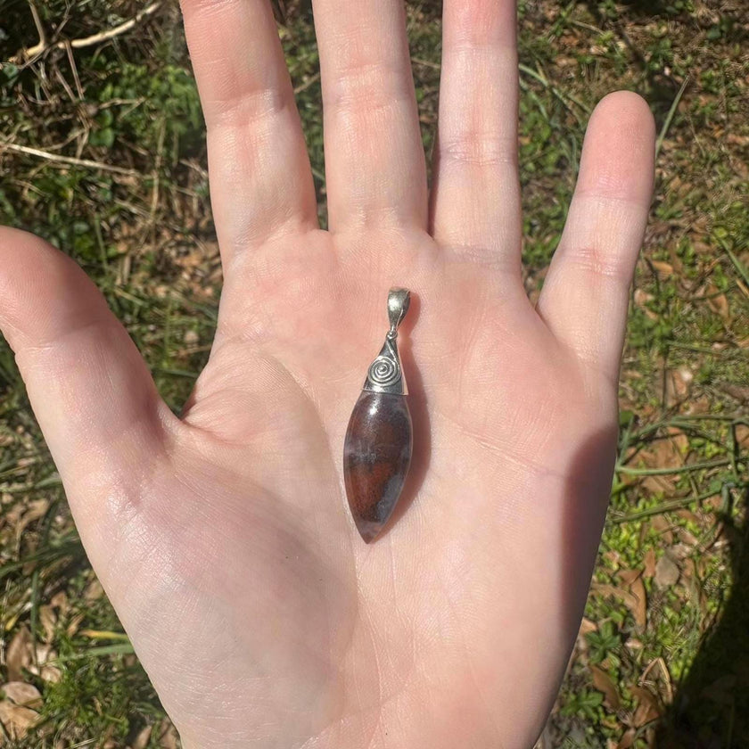 Sterling Silver Bali Style Red & Purple Moss Agate Pendant