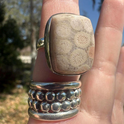 925 Sterling Silver Fossil Coral Ring Sample