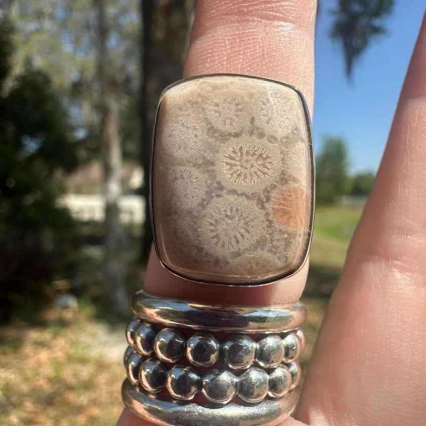 925 Sterling Silver Fossil Coral Ring