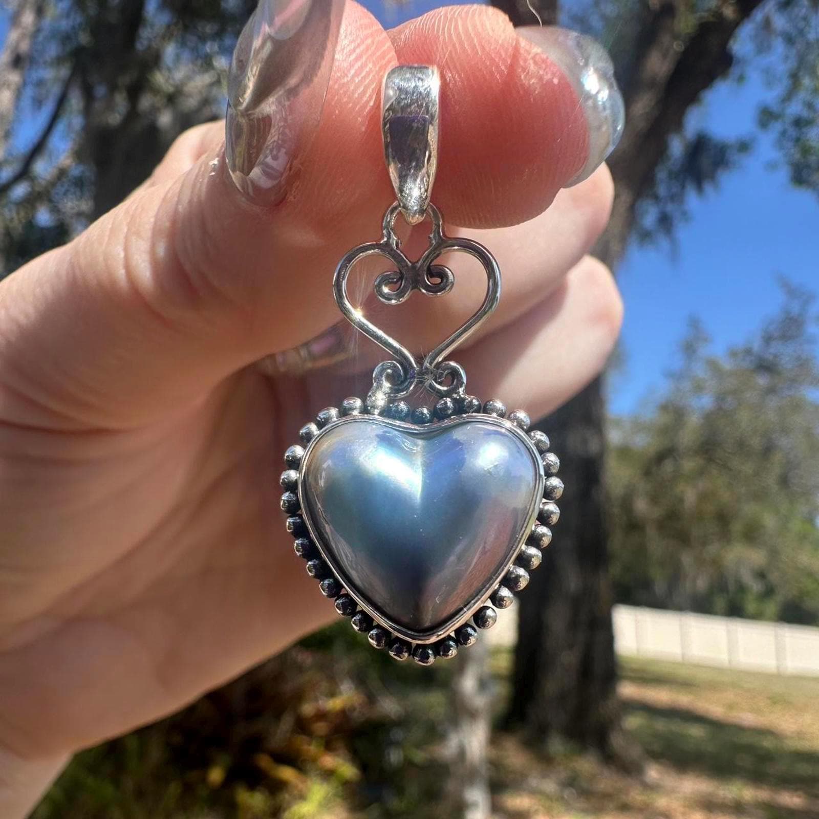 925 Sterling Silver Heart Biwa Pearl Pendant