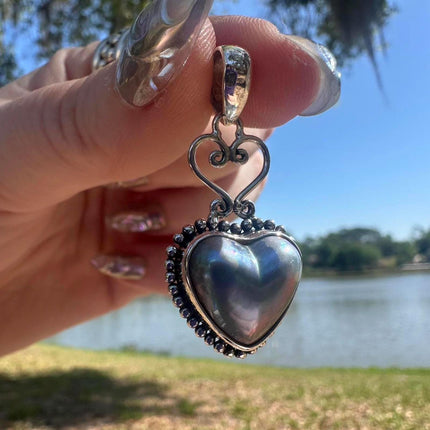925 Sterling Silver Heart Biwa Pearl Pendant