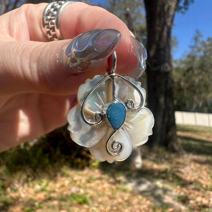 925 Sterling Silver Opal & Mother of Pearl Pendant