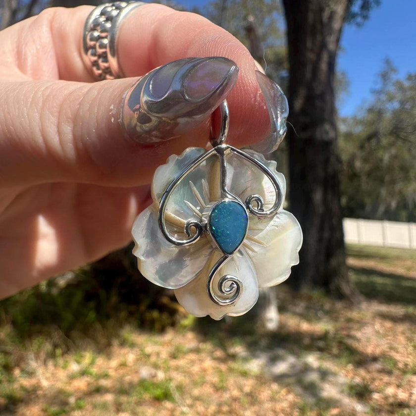 925 Sterling Silver Opal & Mother of Pearl Pendant