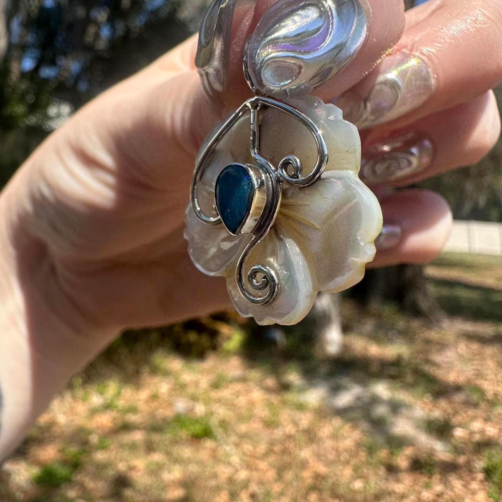 925 Sterling Silver Opal & Mother of Pearl Pendant