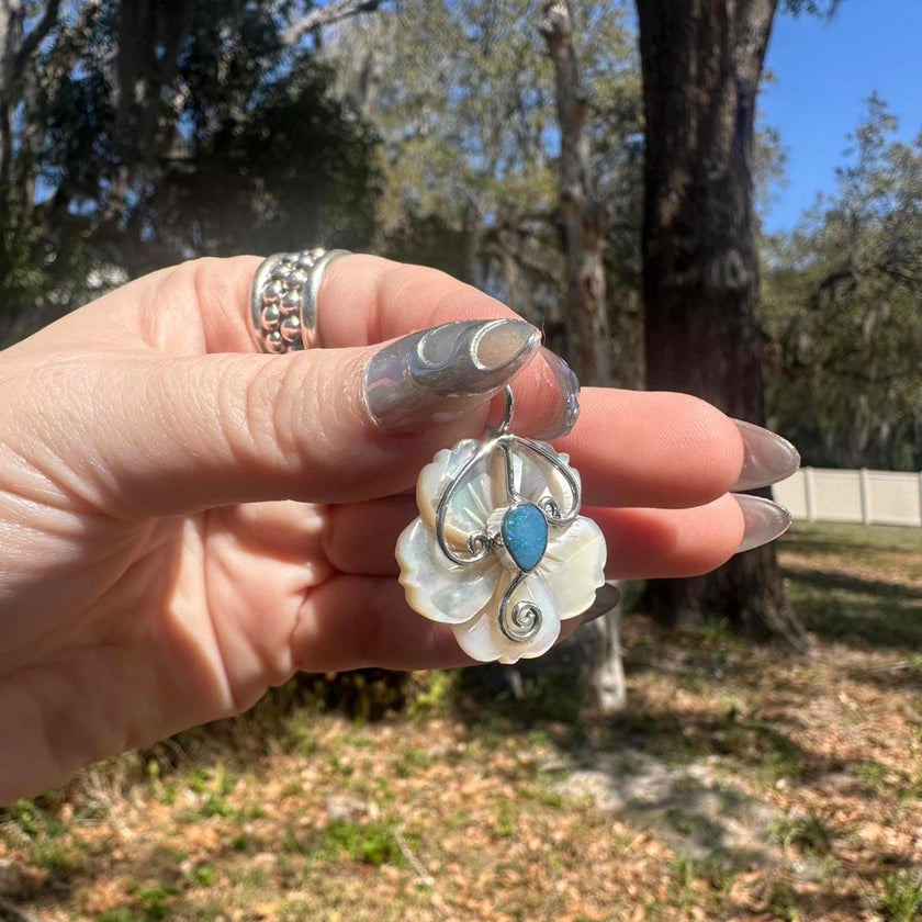 925 Sterling Silver Opal & Mother of Pearl Pendant