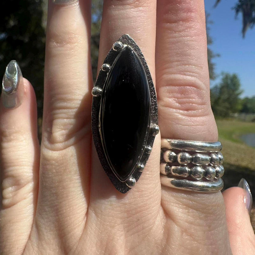 925 Sterling Silver Black Onyx Ring Size 7