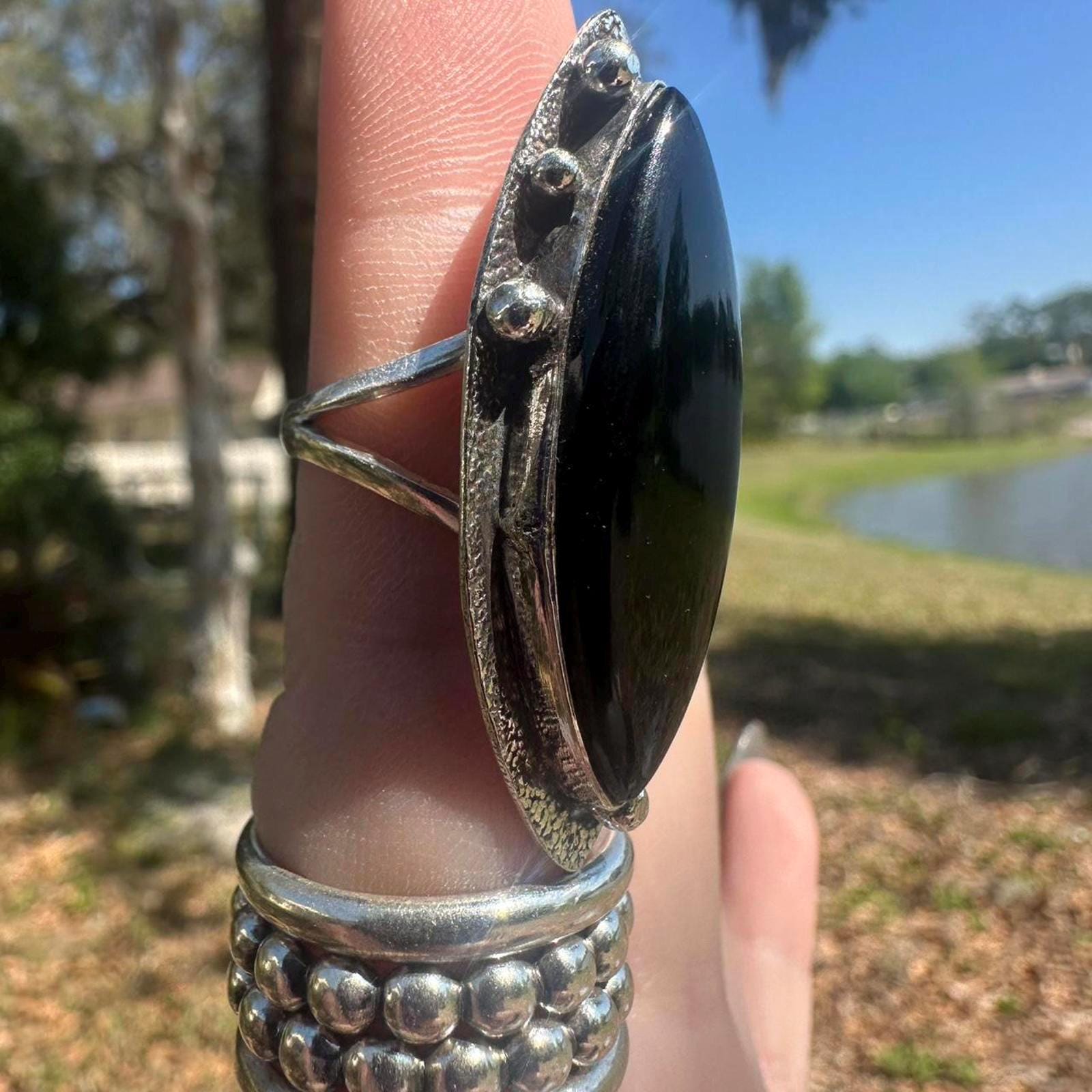 925 Sterling Silver Black Onyx Ring Size 7