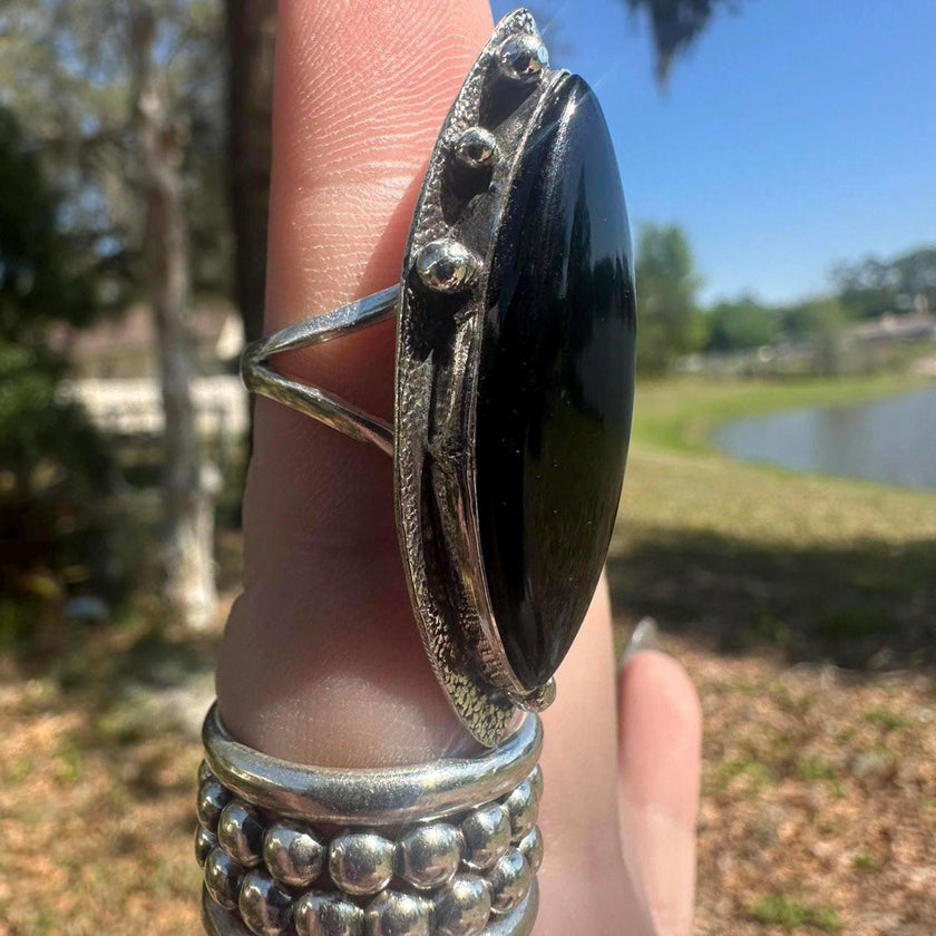 925 Sterling Silver Black Onyx Ring Size 7