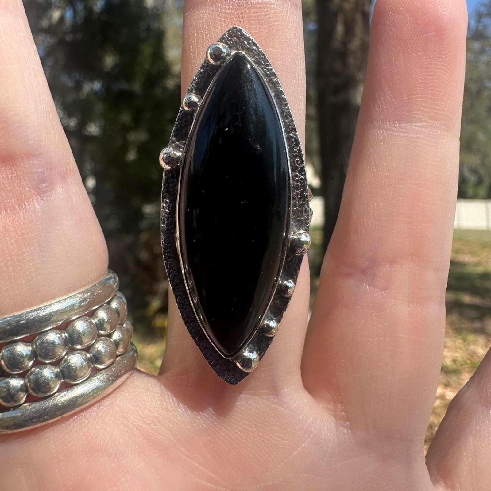 925 Sterling Silver Black Onyx Ring Size 7