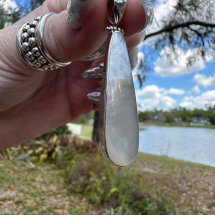 925 Sterling Silver Elongated Mother of Pearl  Pendant