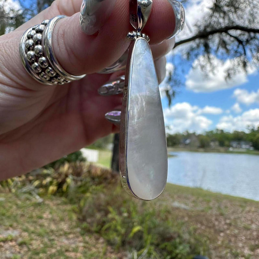 925 Sterling Silver Elongated Mother of Pearl  Pendant