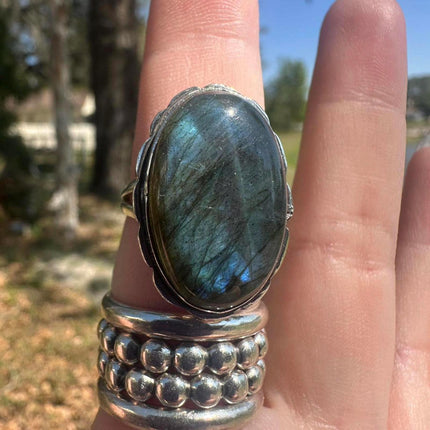 925 Sterling Silver Labradorite Ring Size 8