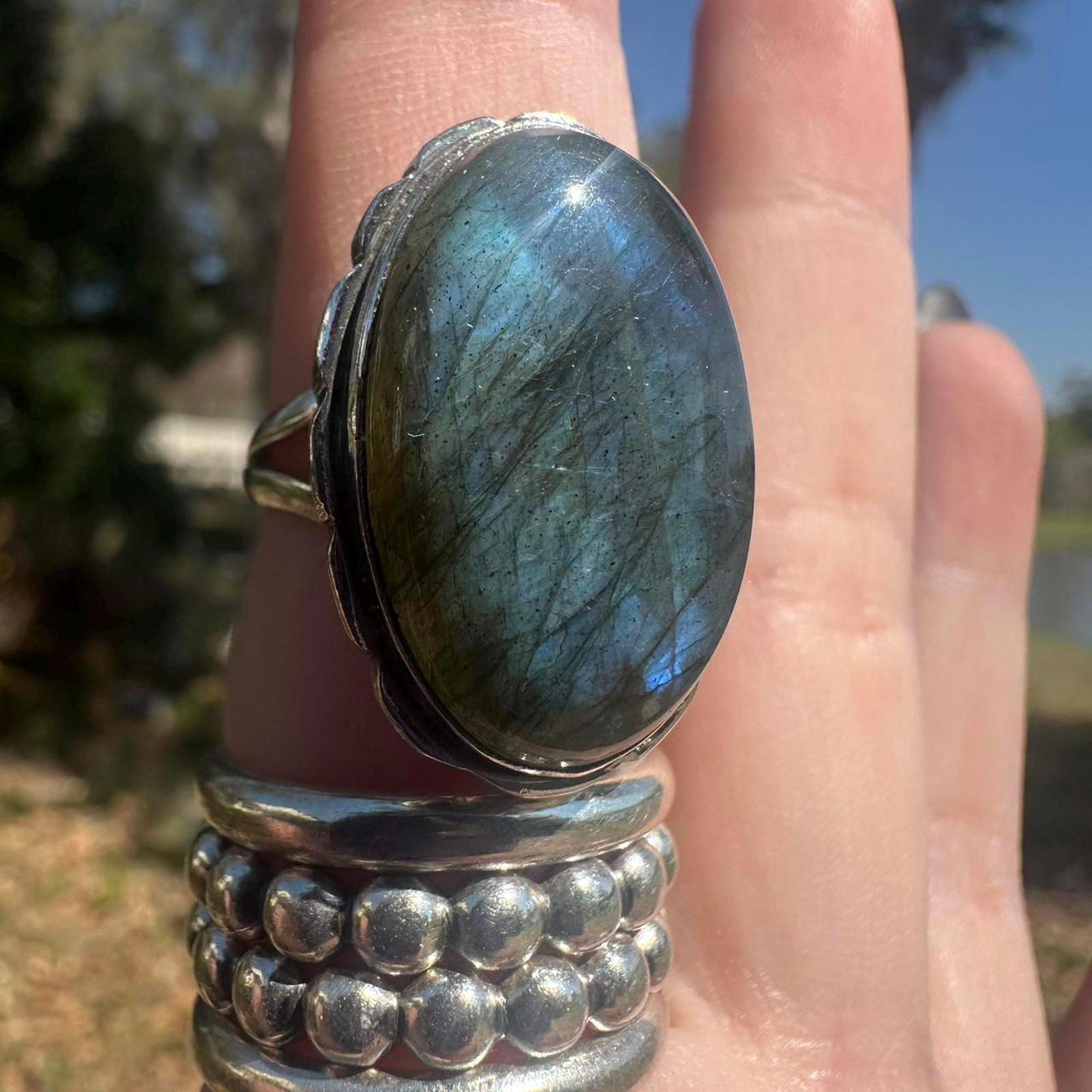 925 Sterling Silver Labradorite Ring Size 8