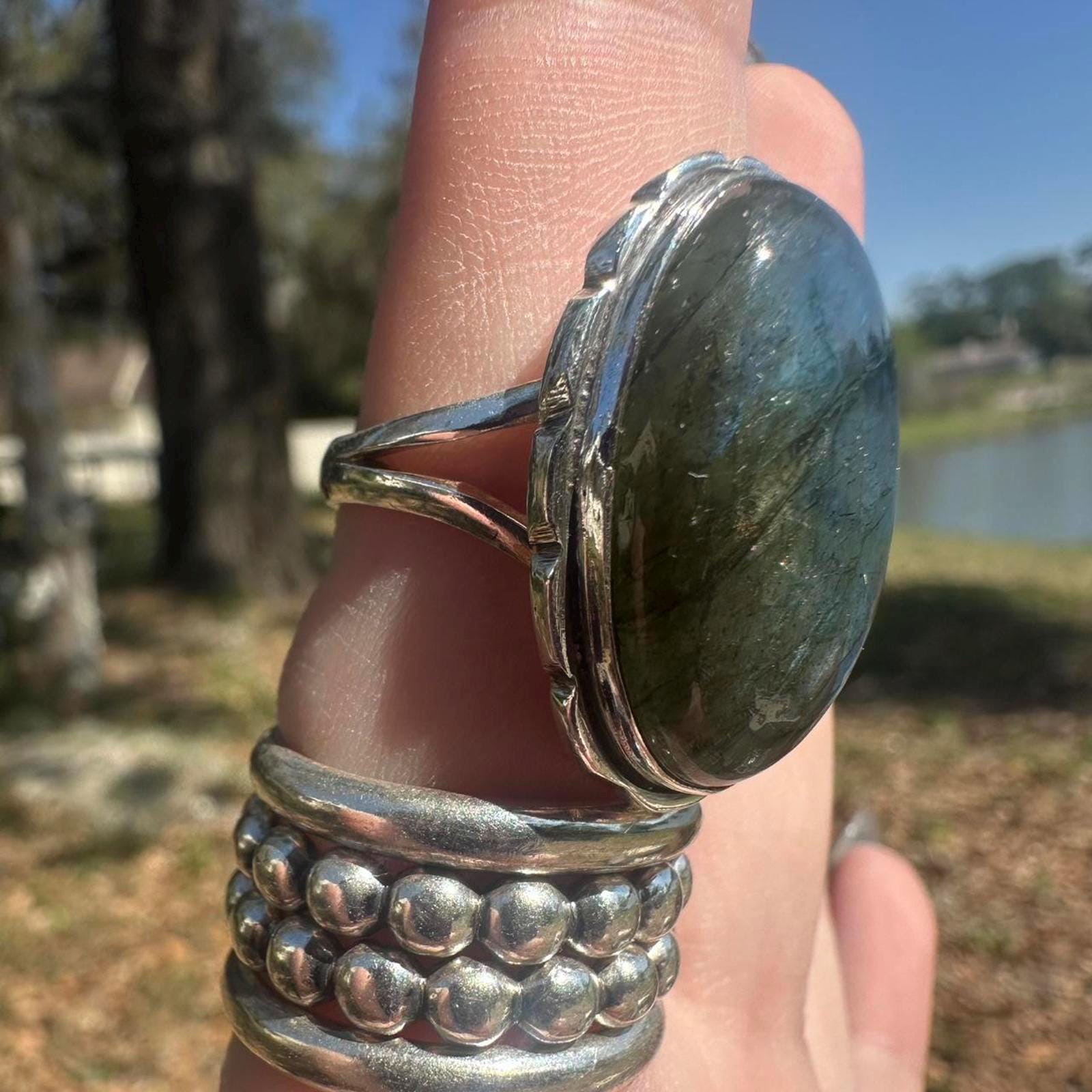 925 Sterling Silver Labradorite Ring Size 8