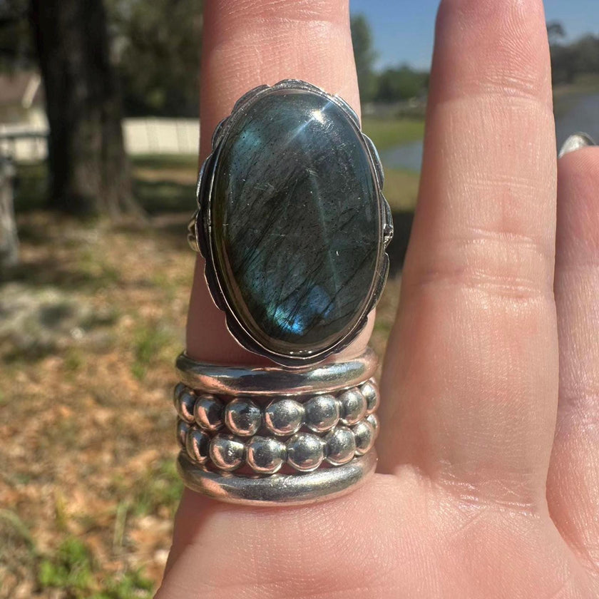 925 Sterling Silver Labradorite Ring Size 8