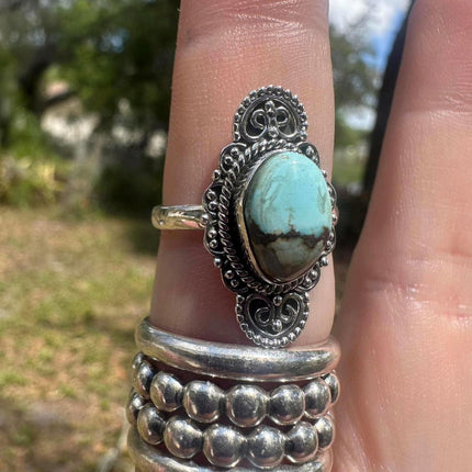 925 Sterling Silver Turquoise Ring Size 8