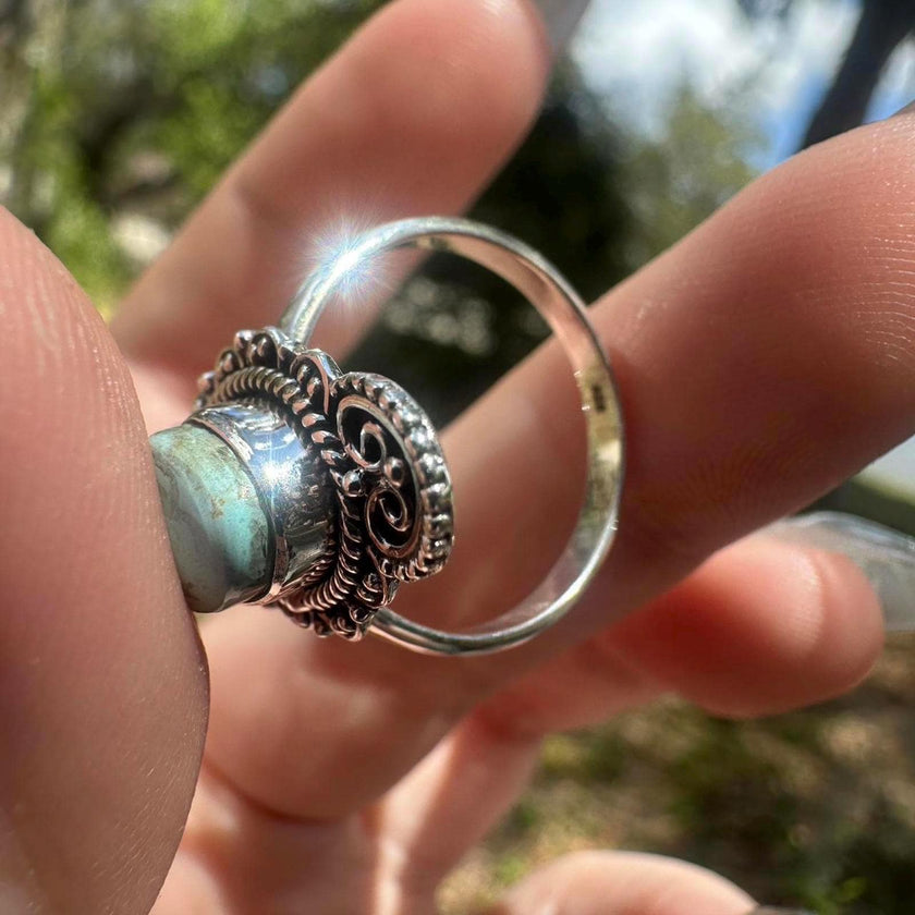 925 Sterling Silver Turquoise Ring Size 8