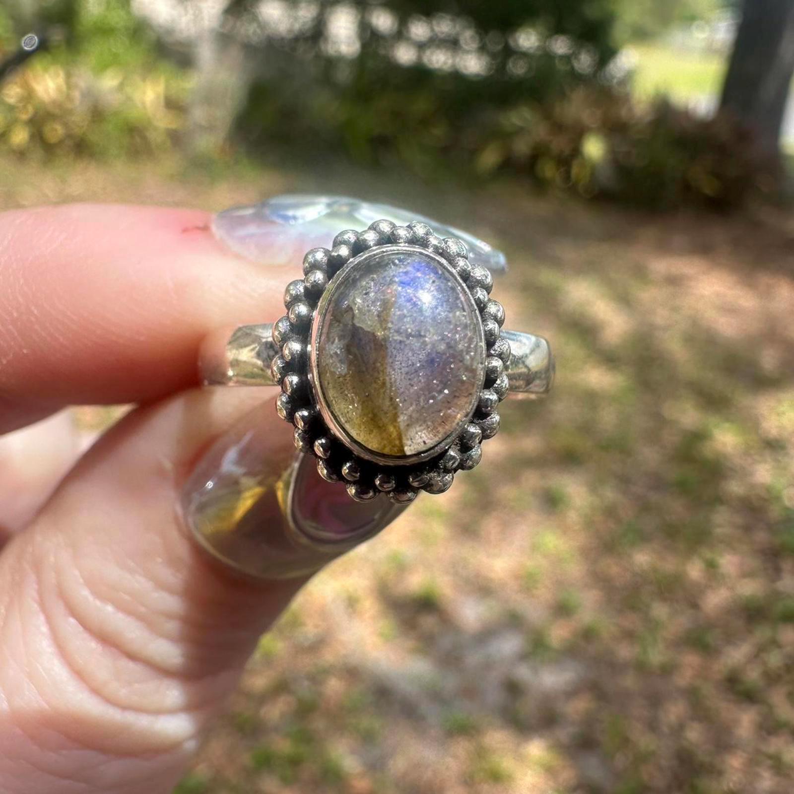 925 Sterling Silver Labradorite Ring Size 8.75