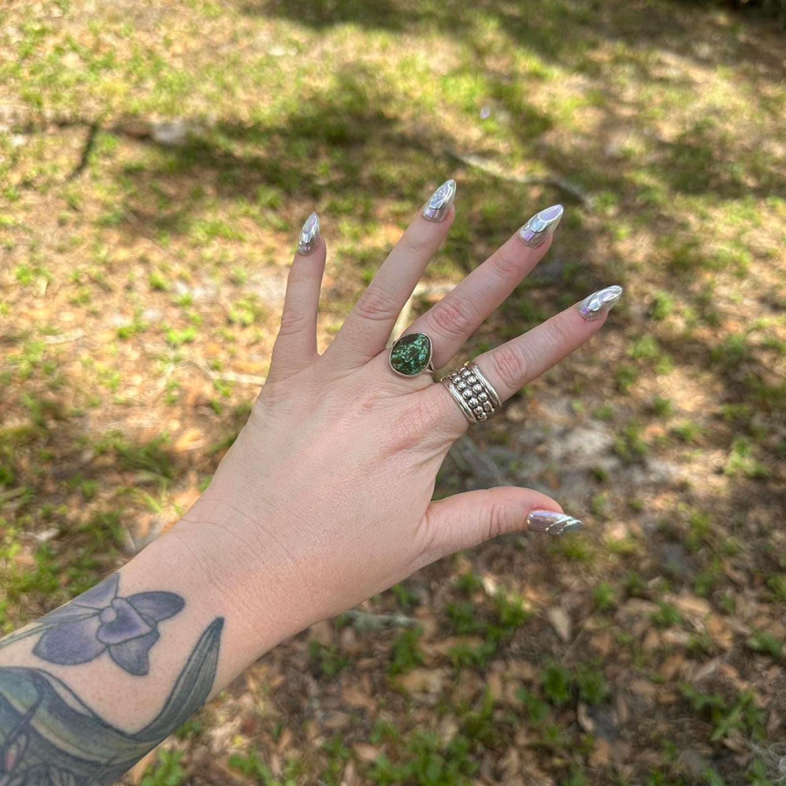 925 Sterling Silver Naive American Signed Turquoise Ring Size 8