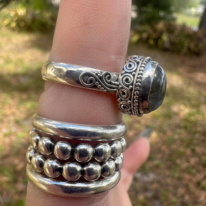925 Sterling Silver Labradorite Bail Style Ring Size 8